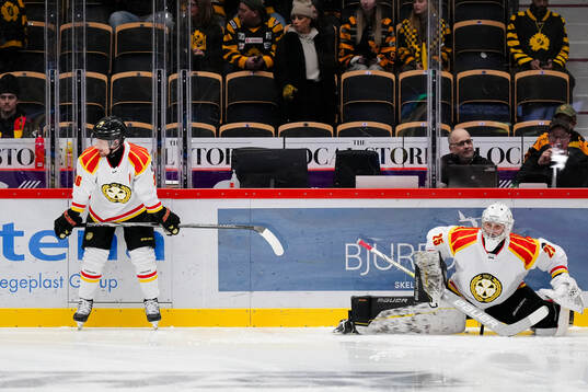 Brynäs Linus Ölund och målvakt Oscar Westman