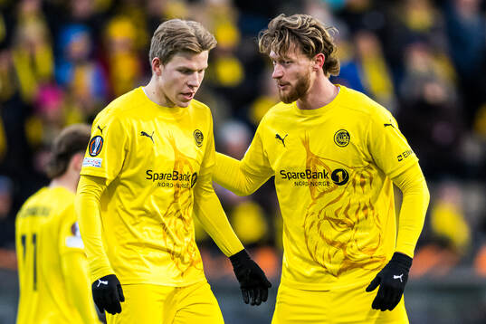 Jens Petter Hauge and Kasper Høgh of Bodø/Glimt