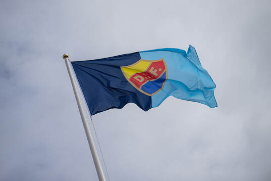 En flagga med Djurgårdens logotyp
