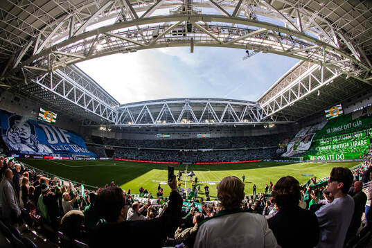 3Arena med tifo av Hammarbys och Djurgårdens supportrar