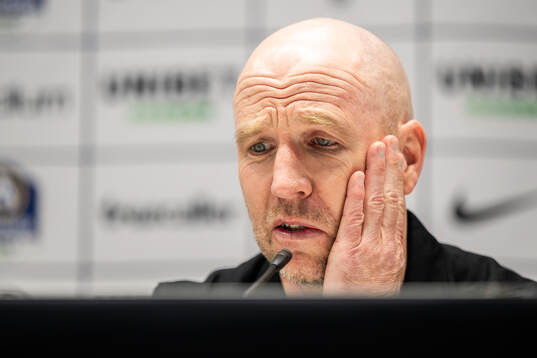 Malmö FFs tränare Henrik Rydström på presskonferensen