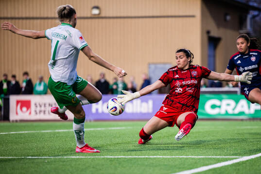 Hammarbys Ellen Wangerheim och Rosengårds målvakt Eartha