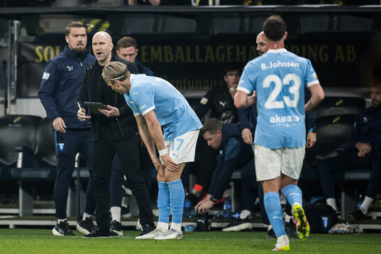 Malmö FFs tränare Henrik Rydström och Jens Stryger Larsen