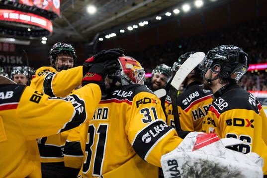 Luleås målvakt Matteus Ward jublar med lagkamrater