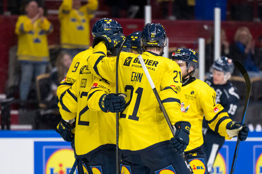 Tim Heed of Sweden celebrate with teammates