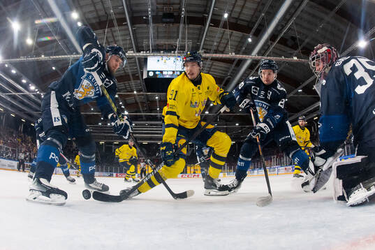Kristian Vesalainen, goaltender Oskari Salminen and Viljami