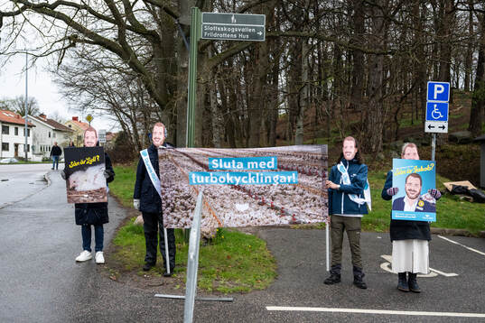 A protest action against the chicken industry is seen