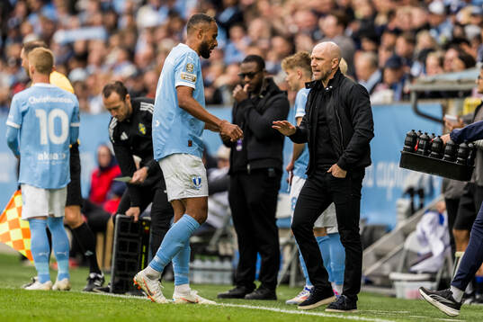 Malmö FFs Isaac Kiese Thelin och tränare Henrik Rydström