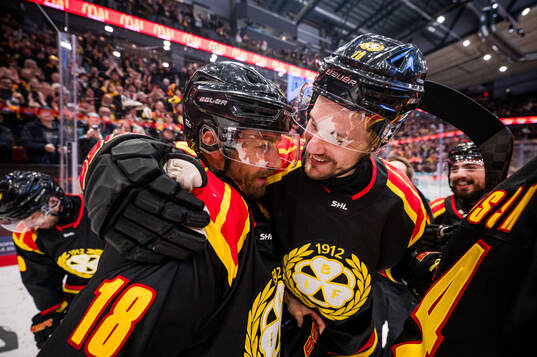 Brynäs Anton Rödin jublar med Miks Indrasis