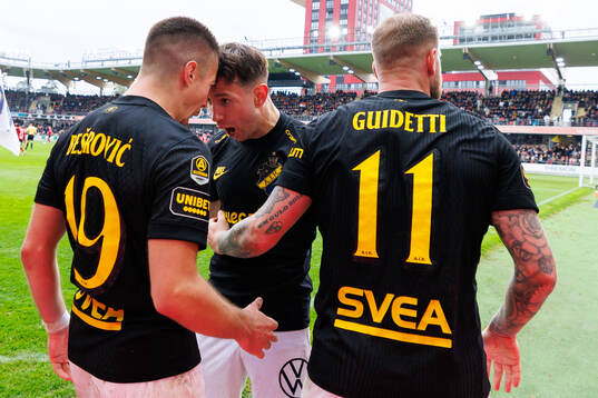 AIKs Dino Besirovic och Bersant Celina jublar