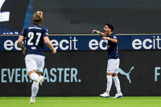 Marko Hussein Farji of Strømsgodset celebrates