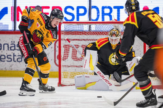 Luleås Pontus Andreasson och Brynäs målvakt Erik