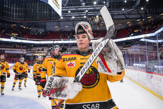 Luleås målvakt Matteus Ward jublar