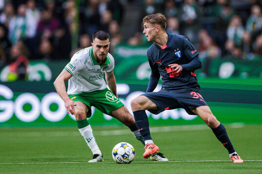 Hammarbys Pavle Vagic och Malmö FFs Hugo Bolin