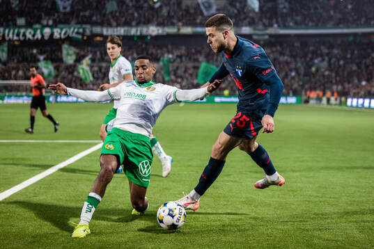 Hammarbys Paulos Abraham och Malmö FFs Gabriel Busanello