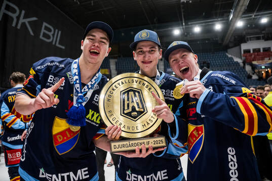 Djurgårdens Anton Frondell och Victor Eklund jublar med