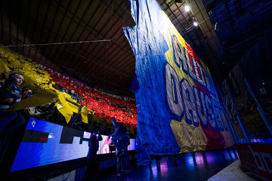 Djurgårdens supportrar med ett tifo