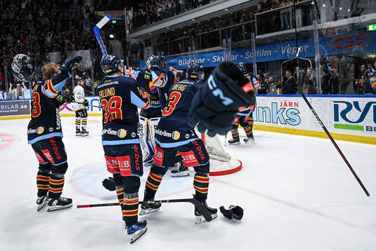 Djurgårdens målvakt Marcus Gidlöf jublar med lagkamrater