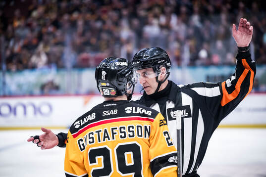 Luleås Erik Gustafsson och huvuddomare Linus Öhlund