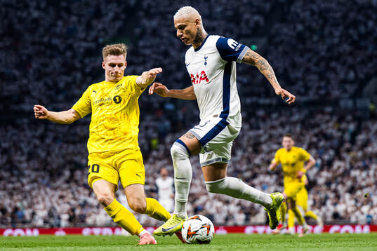Fredrik Sjøvold of Bodø/Glimt and Richarlison of Tottenham