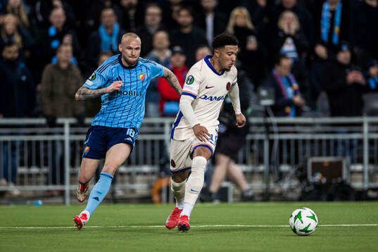 Adam Ståhl of Djurgården and Jadon Sancho of Chelsea