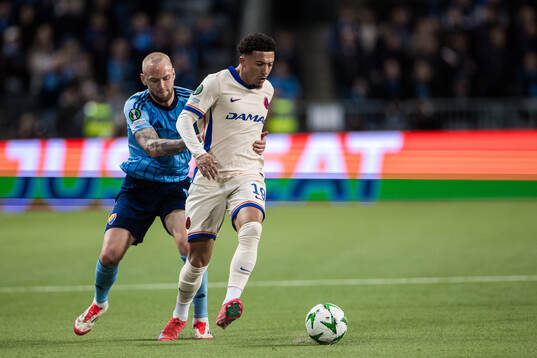 Adam Ståhl of Djurgården and Jadon Sancho of Chelsea