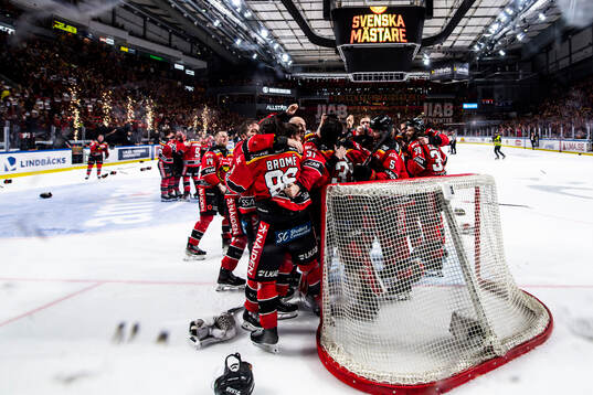 Luleås målvakt Matteus Ward jublar med lagkamrater