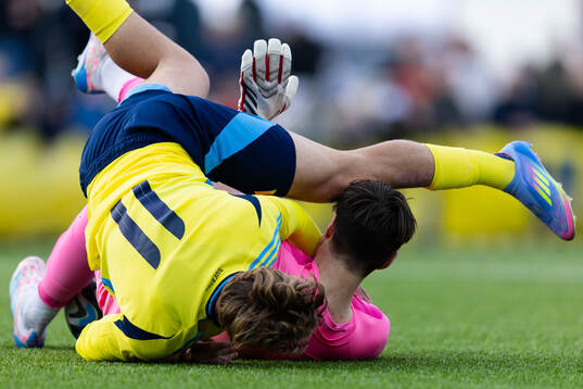 Dion Mehmeti of Sweden and goalkeeper Jakub Vesely of Czech
