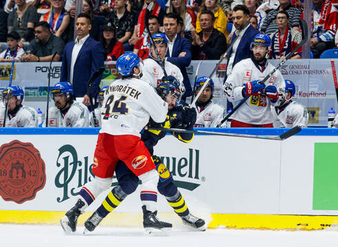 Tomas Kundratek of Czech Republic and Mika Zibanejad of