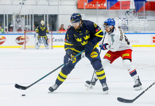 Adam Larsson of Sweden and Michal Kovarcik of Czech Republic