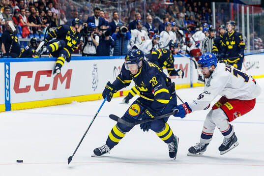 Anton Bengtsson of Sweden and Filip Zadina of Czech Republic
