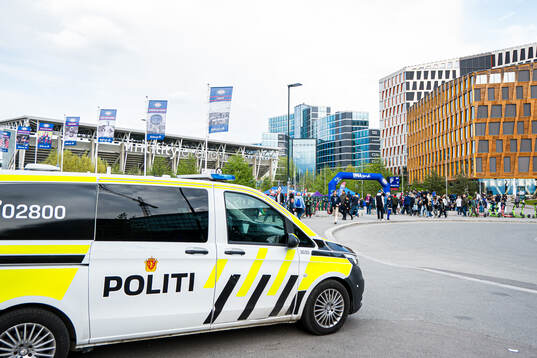 A police is car outside Intility Arena