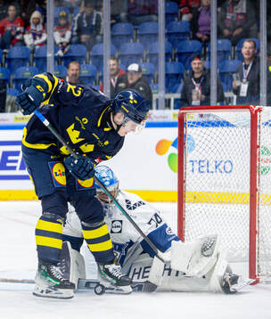 Felix Nilsson of Sweden and Juuse Saros of Finland