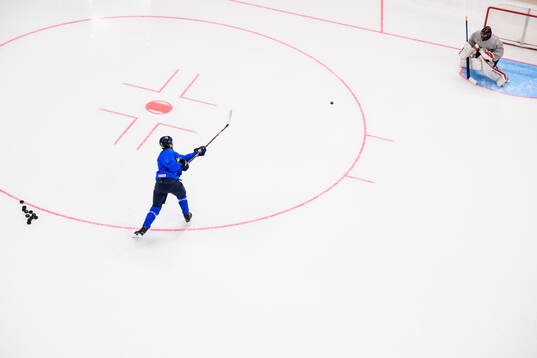 Leo Carlsson and goaltender Jacob Markström of Sweden at a