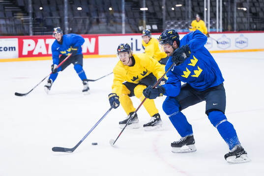 Simon Edvinsson and Filip Forsberg of Sweden at a practice