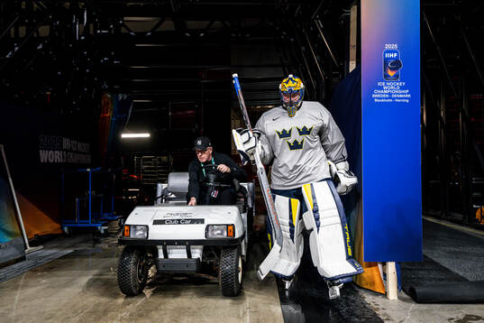 Goaltender Samuel Ersson of Sweden at a practice session