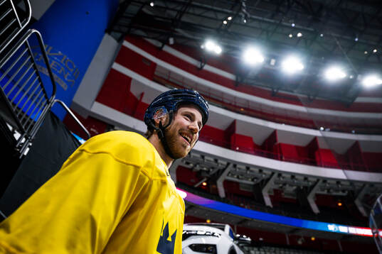 Elias Lindholm of Sweden arrives at a practice session