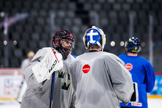 Goaltender Jacob Markström of Sweden at a practice session