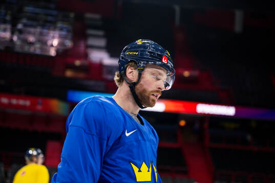 Adam Larsson of Sweden at a practice session