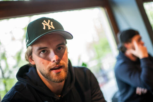 Goaltender Samuel Ersson of Sweden at a press event
