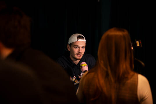 Goaltender Arvid Söderblom of Sweden at a press event