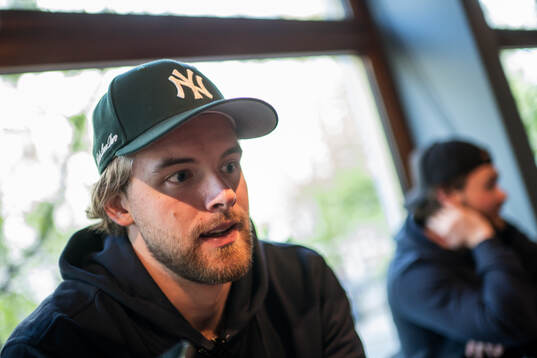 Goaltender Samuel Ersson of Sweden at a press event
