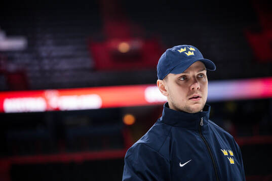Goaltender coach Anthon Hansson of Sweden at a practice