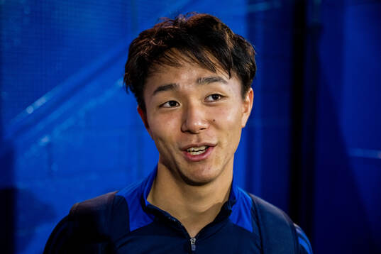 Keita Kosugi of Djurgården is being interviewed