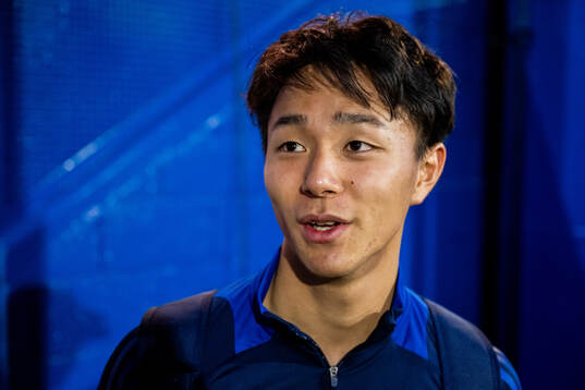 Keita Kosugi of Djurgården is being interviewed
