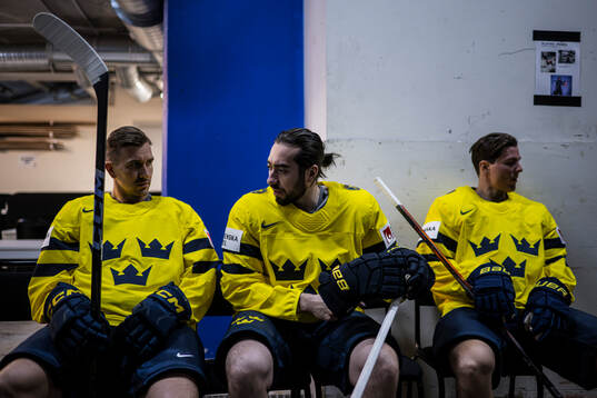 Mikael Backlund, Mika Zibanejad and Jesper Frödén of