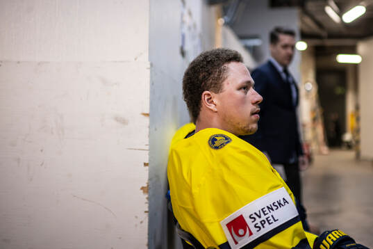 Lucas Raymond of Sweden awaits the IIHF studio