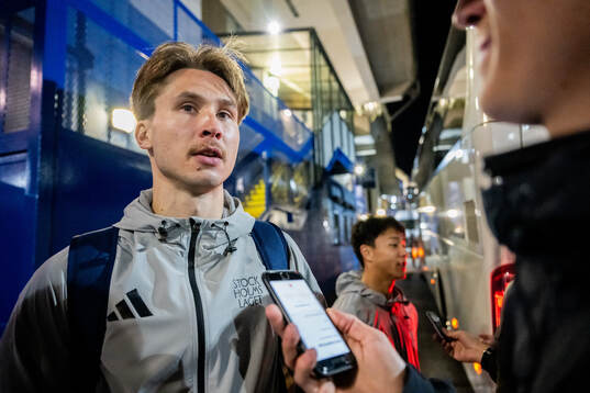 Miro Tenho of Djurgården is being interviewed