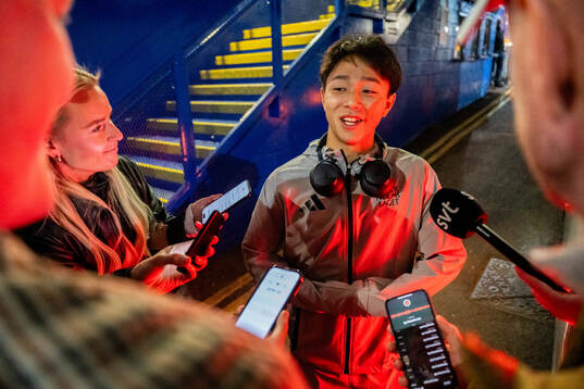 Keita Kosugi of Djurgården is being interviewed