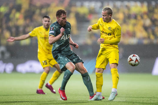 Dejan Kulusevski of Tottenham Hotspur and Sondre Auklend of